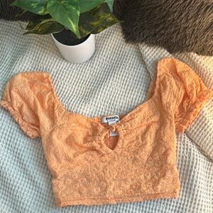 Tilly's Orange Puff Sleeve Crop Top